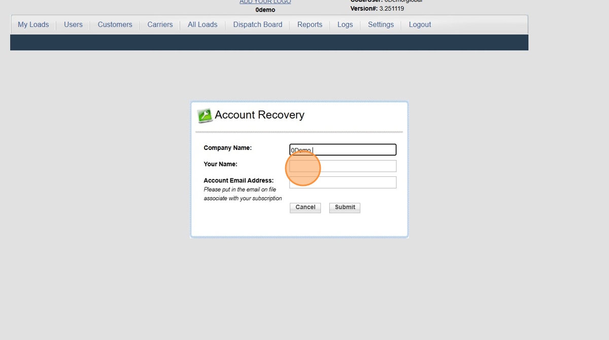 Forgot company code option on the Load Manager login screen
