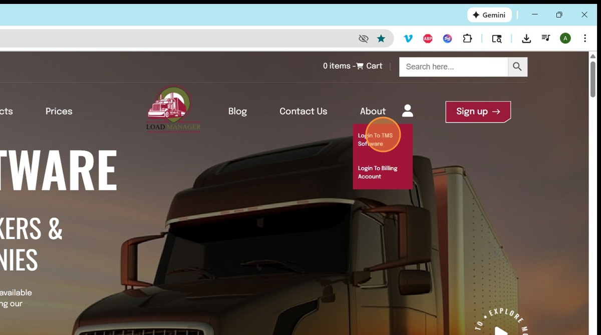 Load Manager website login option