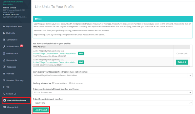 How To Link Un link Additional Units To Your Account