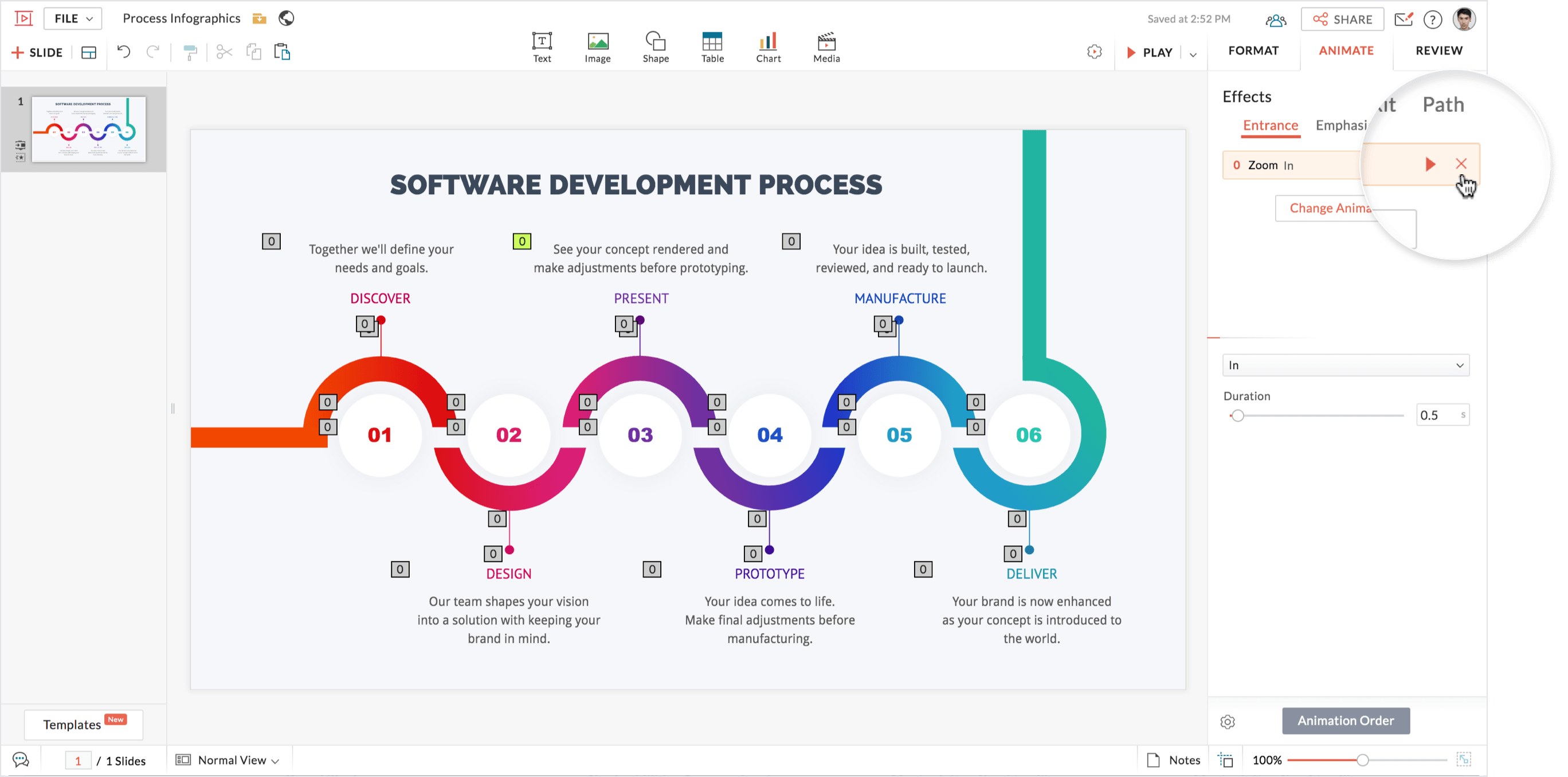 Remove animation effect in Zoho Show.