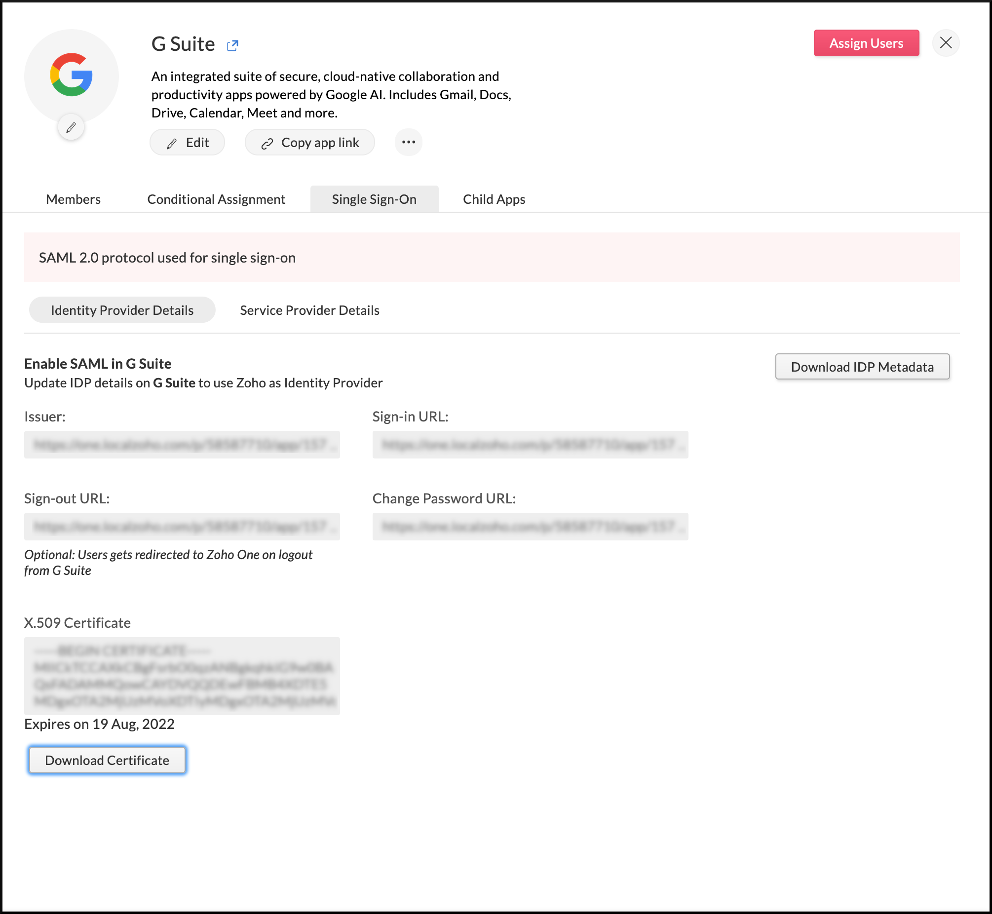 SAML attributes needed to configure SAML at the app