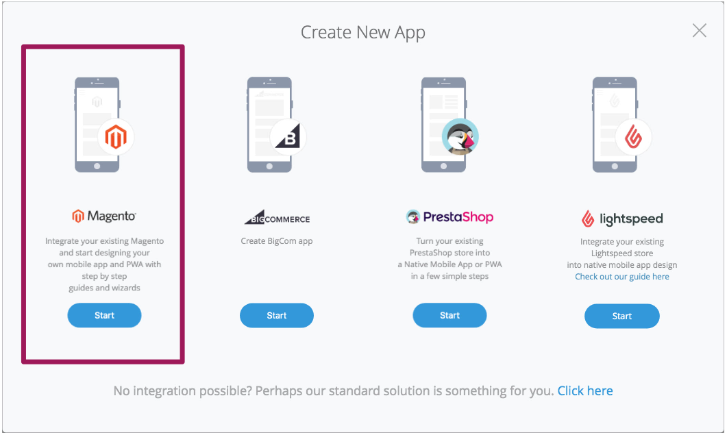 Create a Magento app via Quick Start Guide