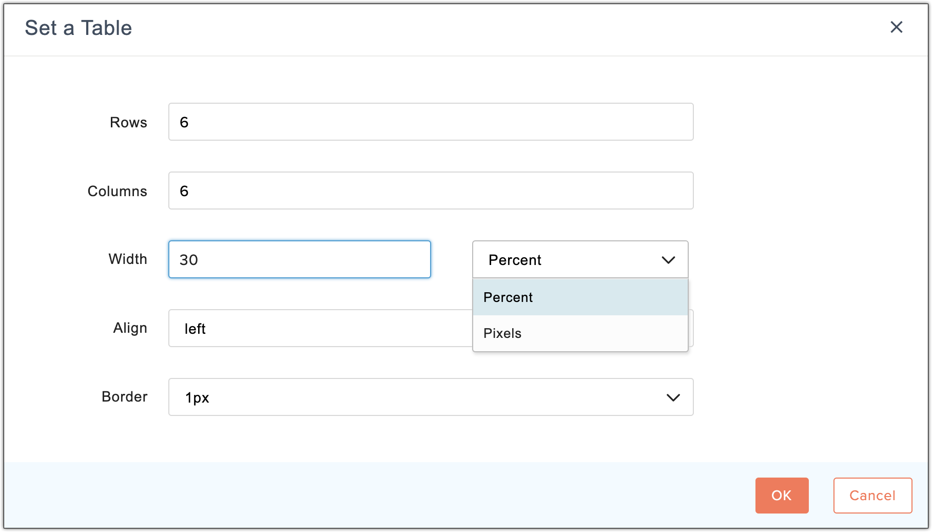 Set table properties