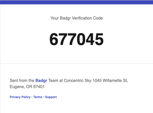 Badgr verification code email