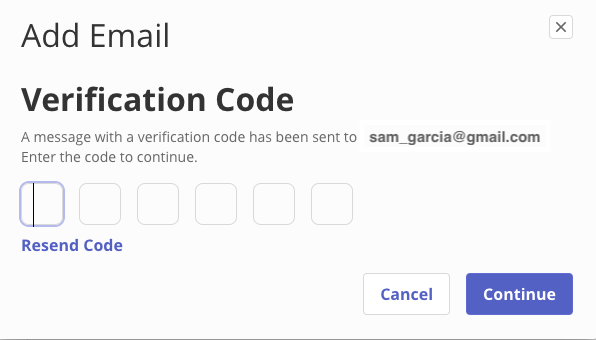 Add email verification code popup