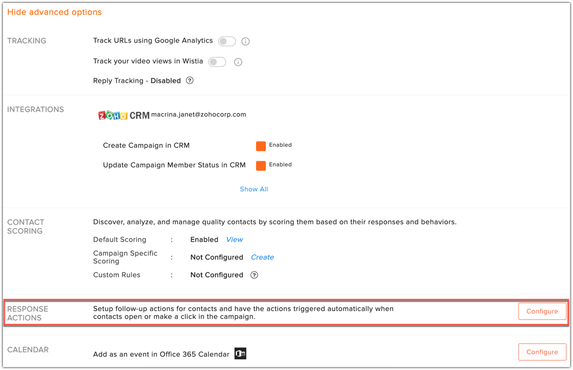 Response actions