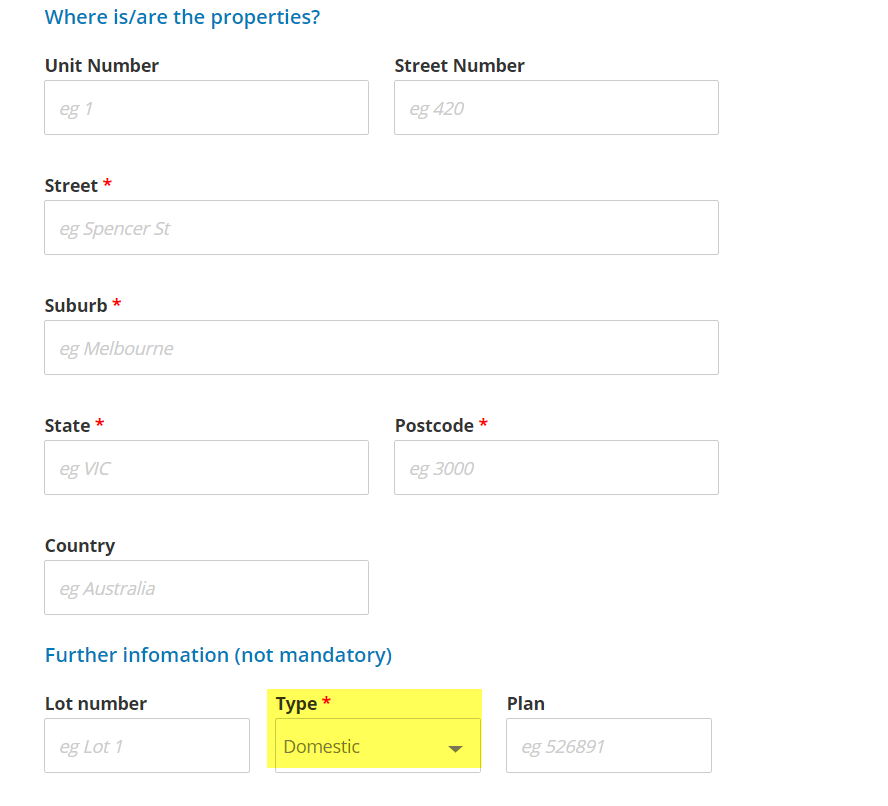 Assign default values to Property Type field in Applicant Portal