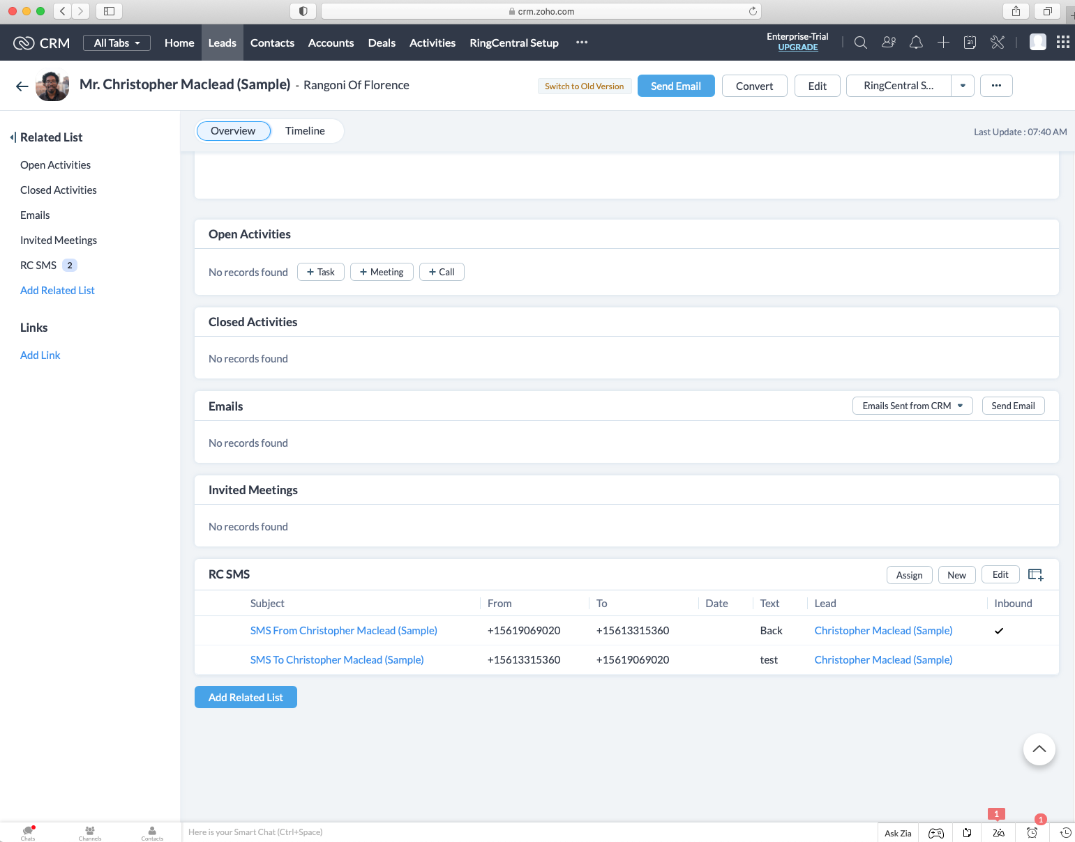 How to Use RingCentral SMS Zoho CRM Extension