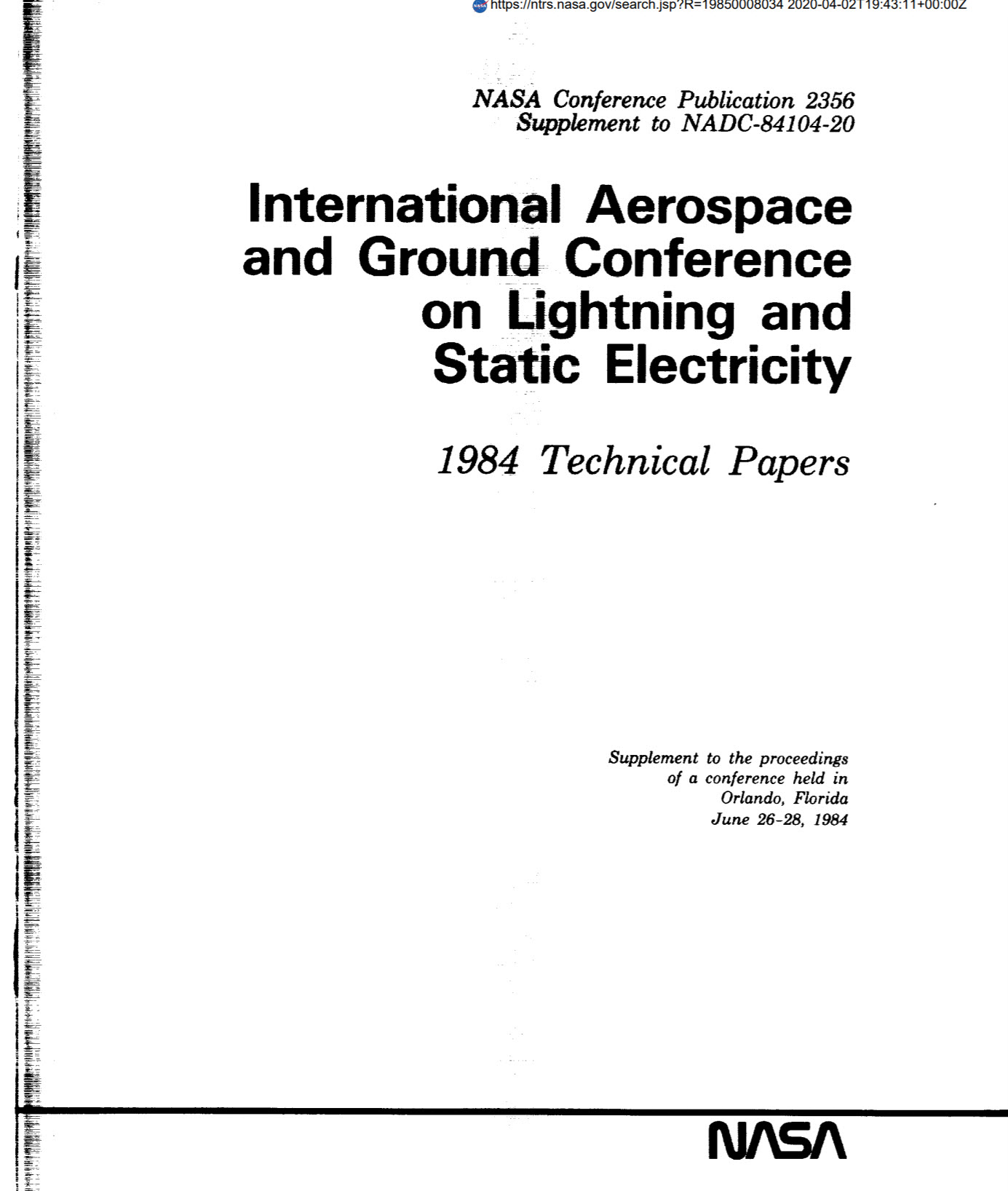 International Aerospace and Ground Conference 1984 Papers