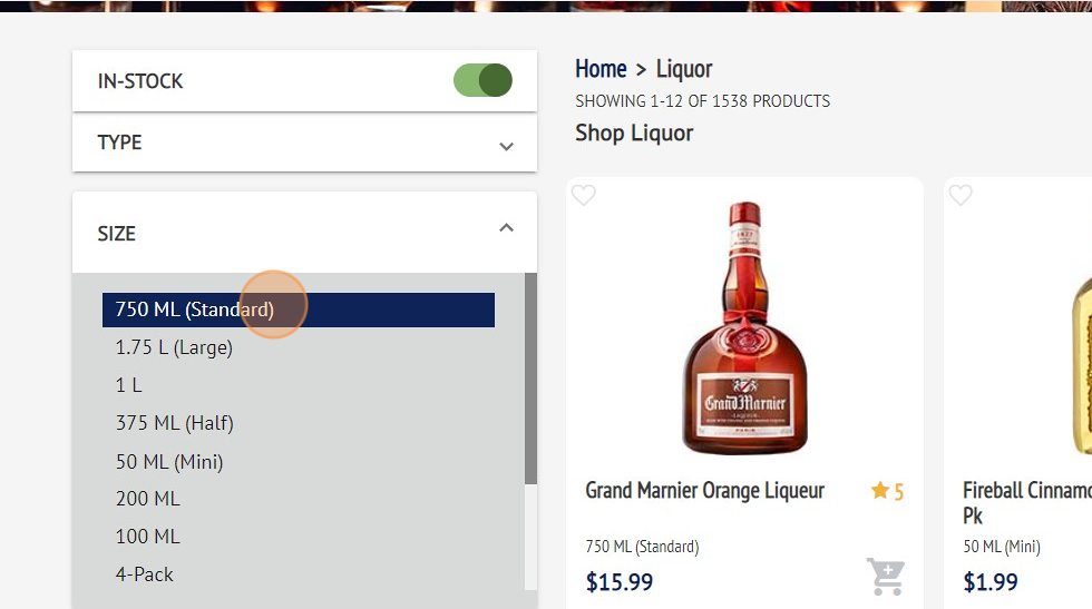 A screenshot of a liquor storeDescription automatically generated