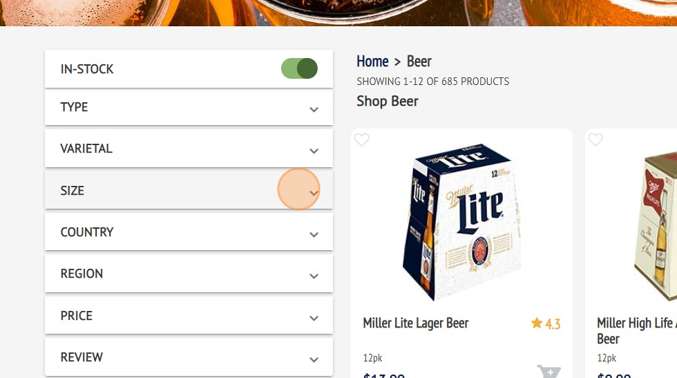 A screenshot of a beer storeDescription automatically generated