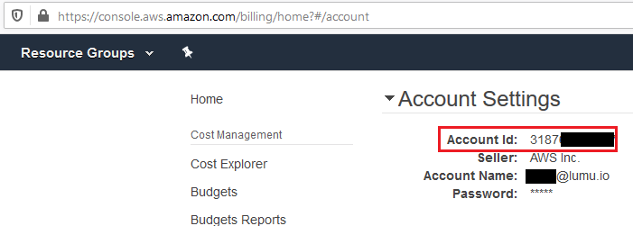 AWS Accounts settings area