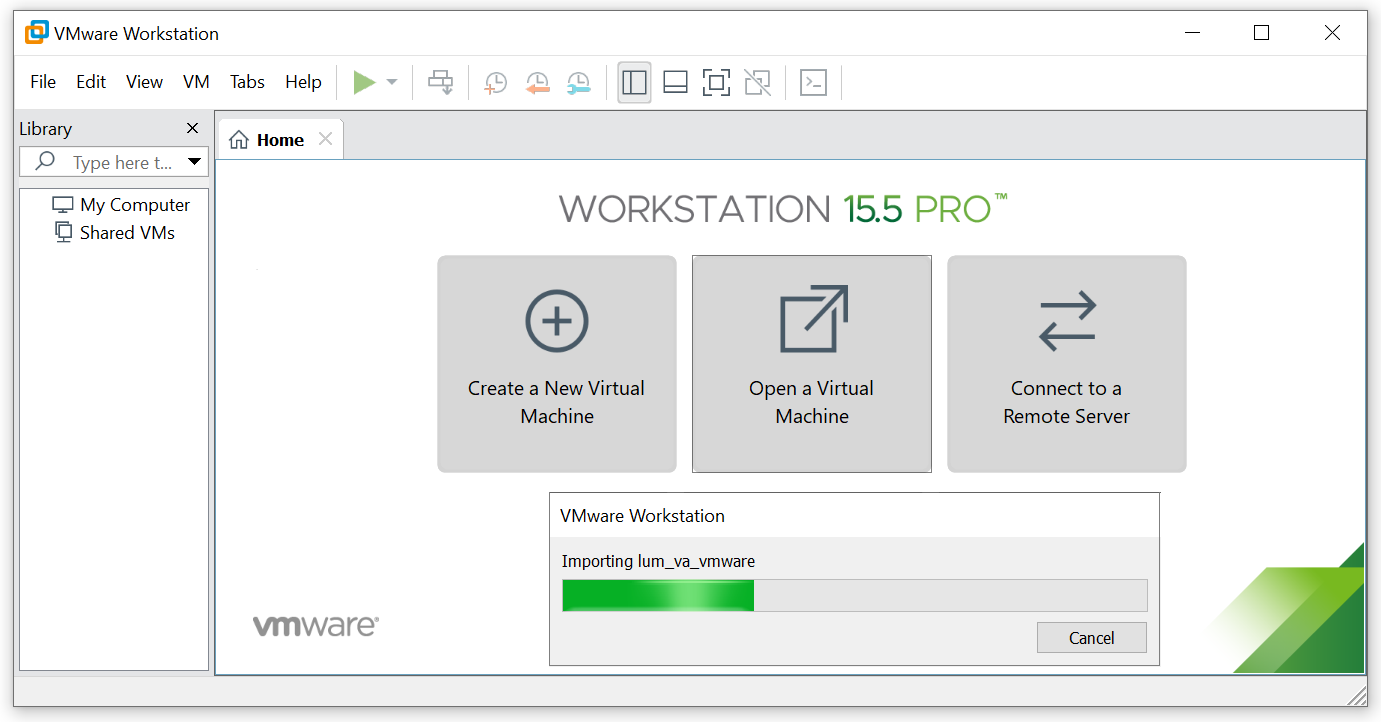 Importing the VA into the VMware Workstation