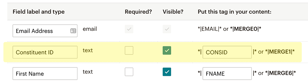 Constituent ID configuration in Mailchimp