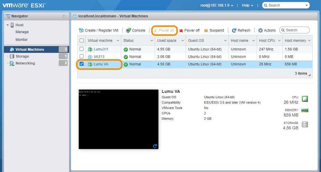 VA start process on VMware ESXi