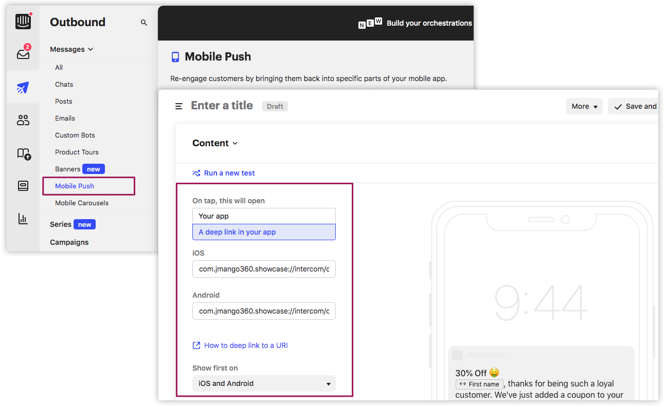Live chat and push message with Intercom