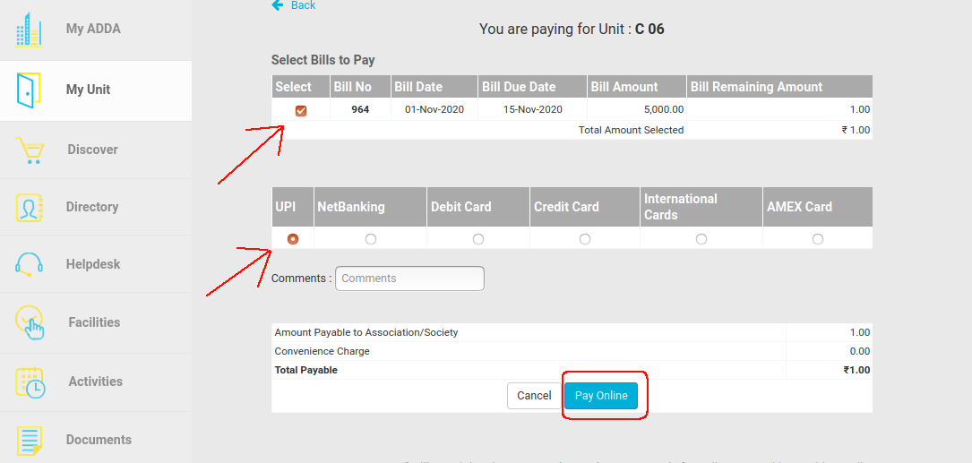 How to make payment using the UPI QR code through the ADDA online ...