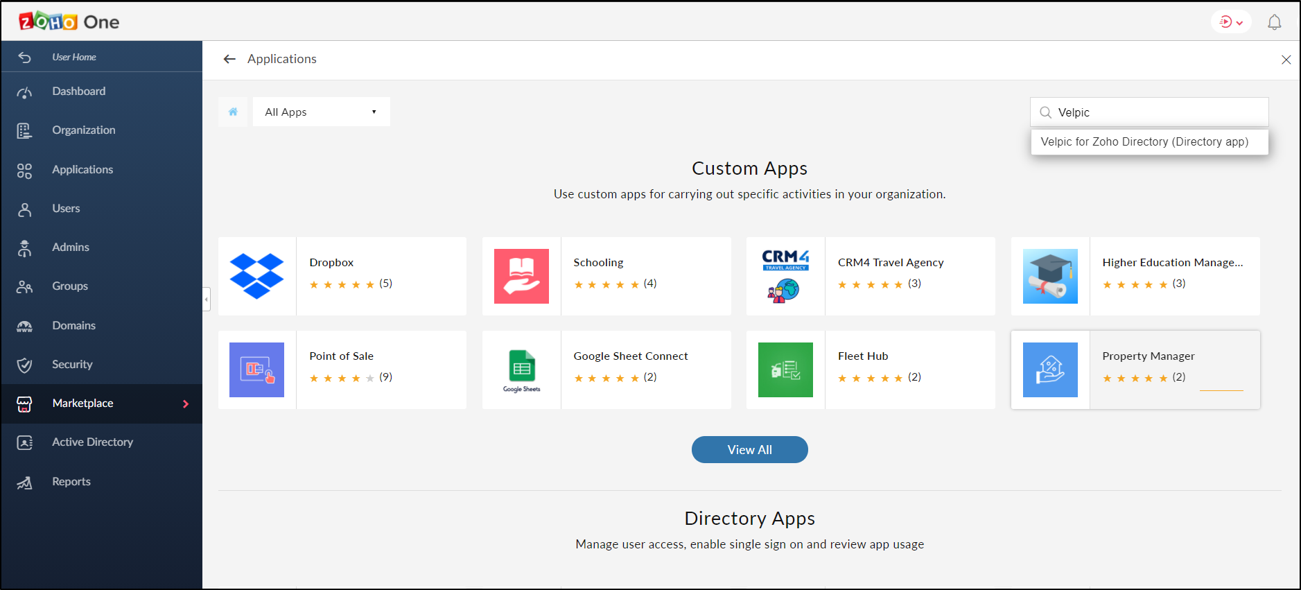 Add Velpic in Zoho One Marketplace