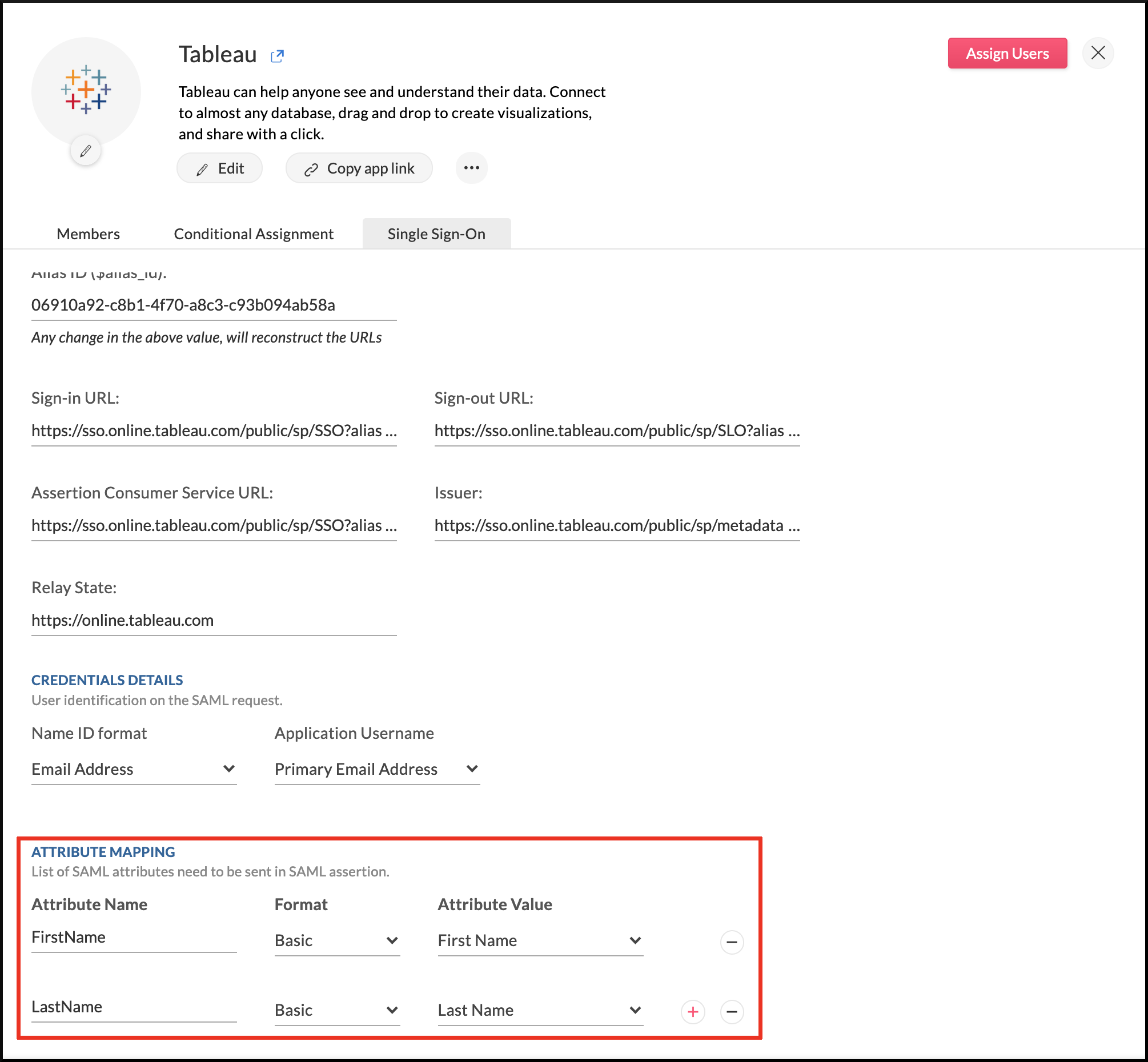 Attribute mapping in the Zoho One Admin Panel