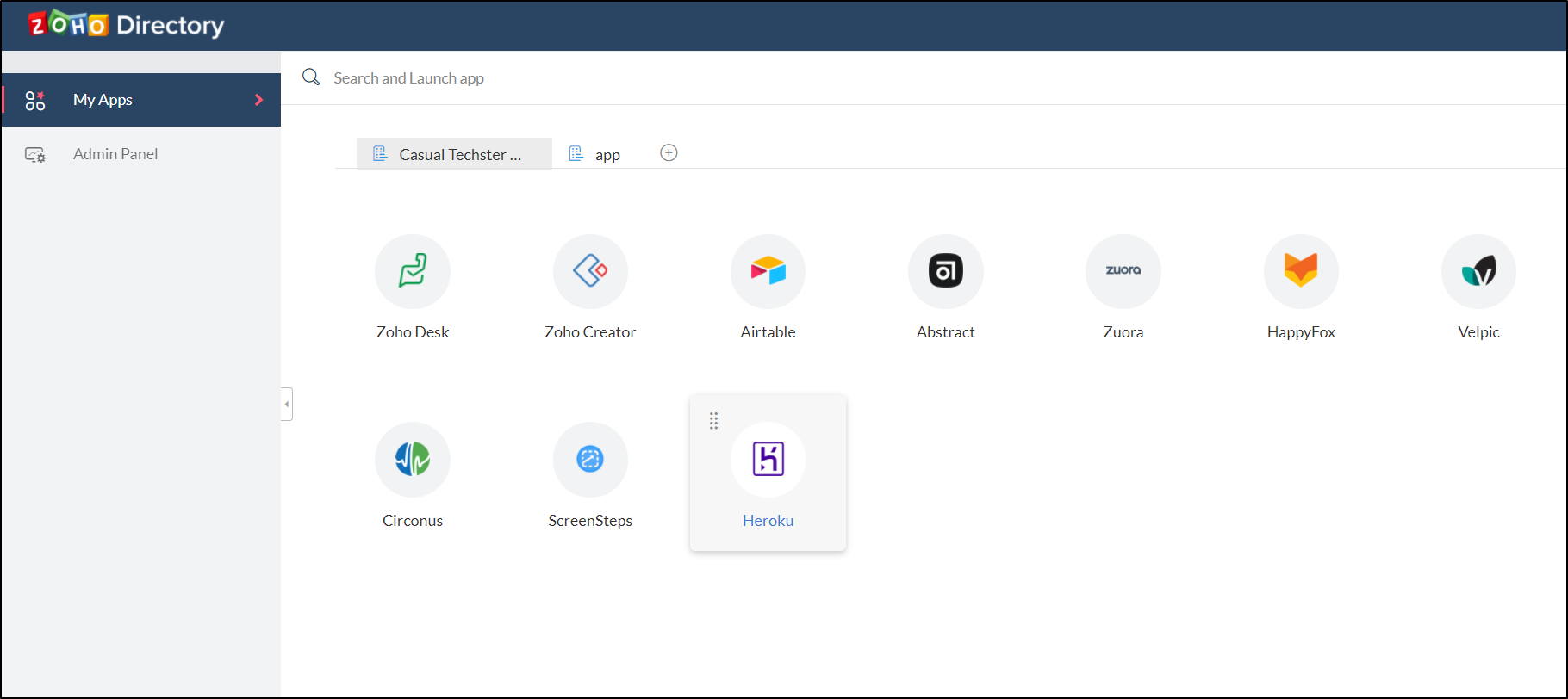 Heroku in My Apps page of Zoho Oe and Zoho Directory
