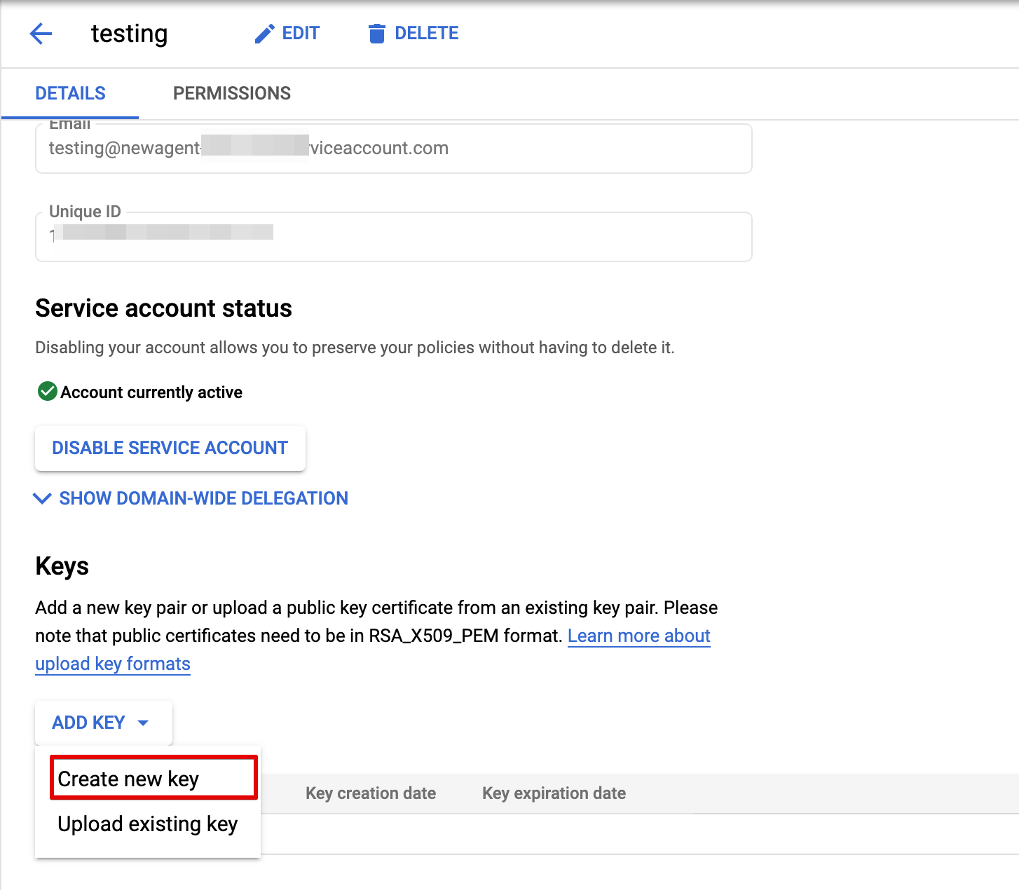How to get the json key file from DialogFlow?