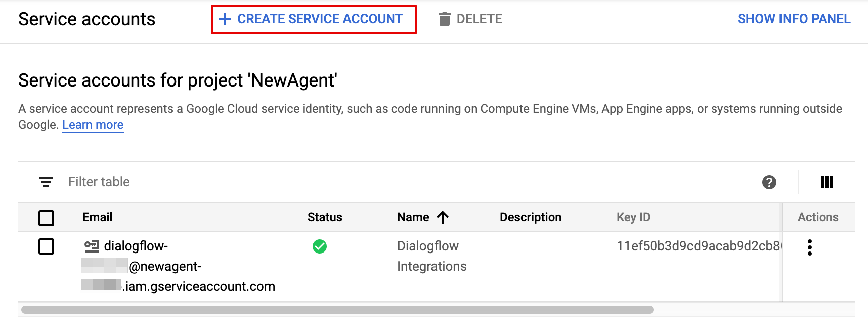 How to get the json key file from DialogFlow?