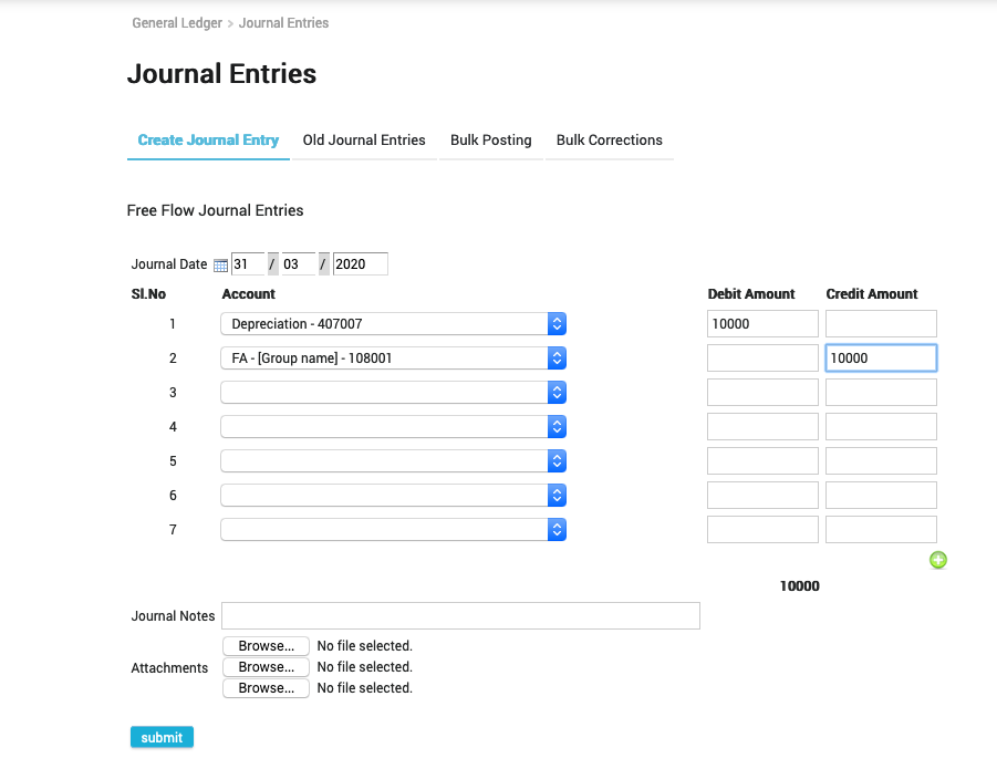How to pass a depreciation entry to maintain a Gross Block?
