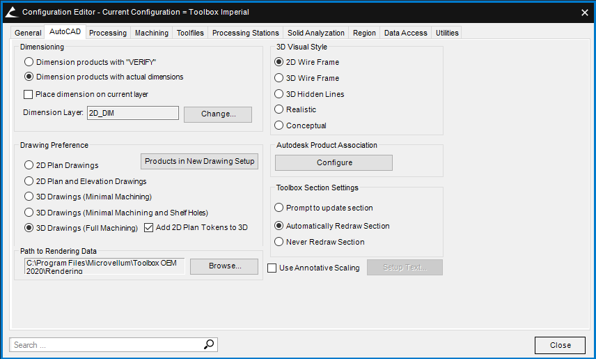 Configuration Editor AutoCAD Options