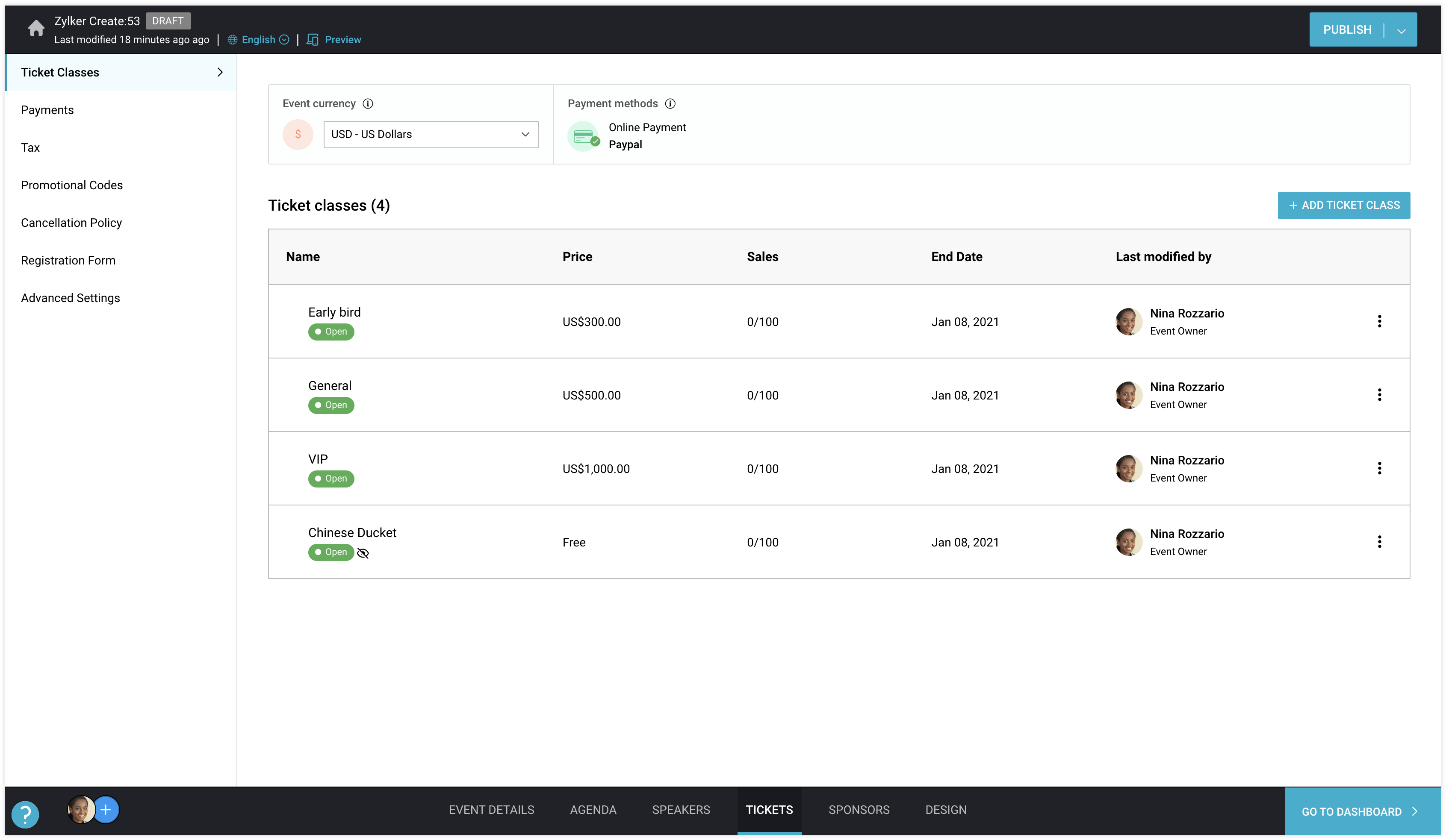 Click the Tickets tab in the Microsite Builder.