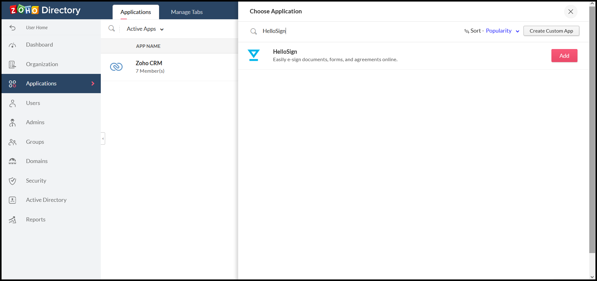 HelloSign in Zoho Directory