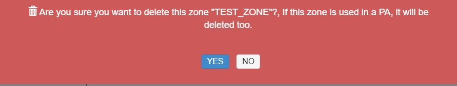 Delete zone warning