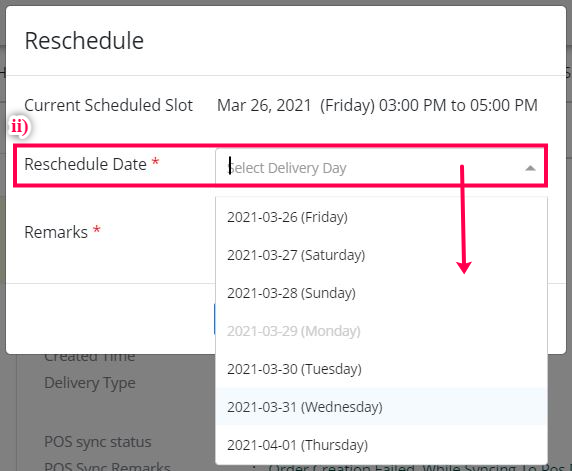 How to reschedule an online order in the Integration portal