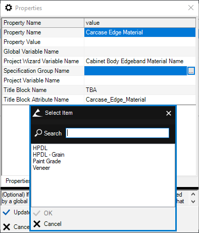 Specification Group Selection