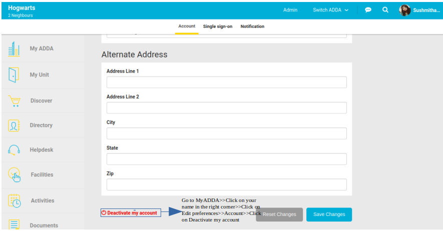 How to deactivate my ADDA user account using ADDA Portal?