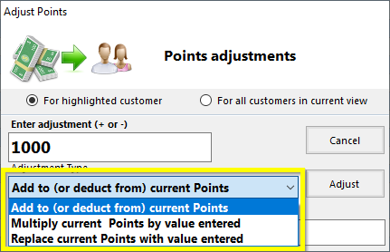Adjustment Type For Highlighted Customer
