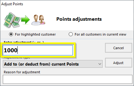 Enter Adjustment Amount For Highlighted Customer
