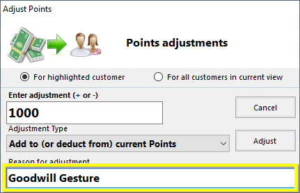 Adjustment Reason For Highlighted Customer