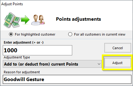 Adjust Points For Highlighted Customer