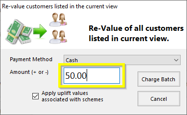 Enter Amount For Batch Re-charge