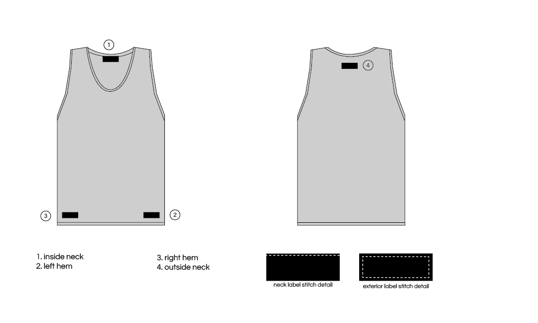 woven label placements on tank tops