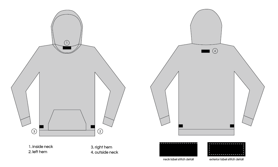 woven label placement options on hoodie