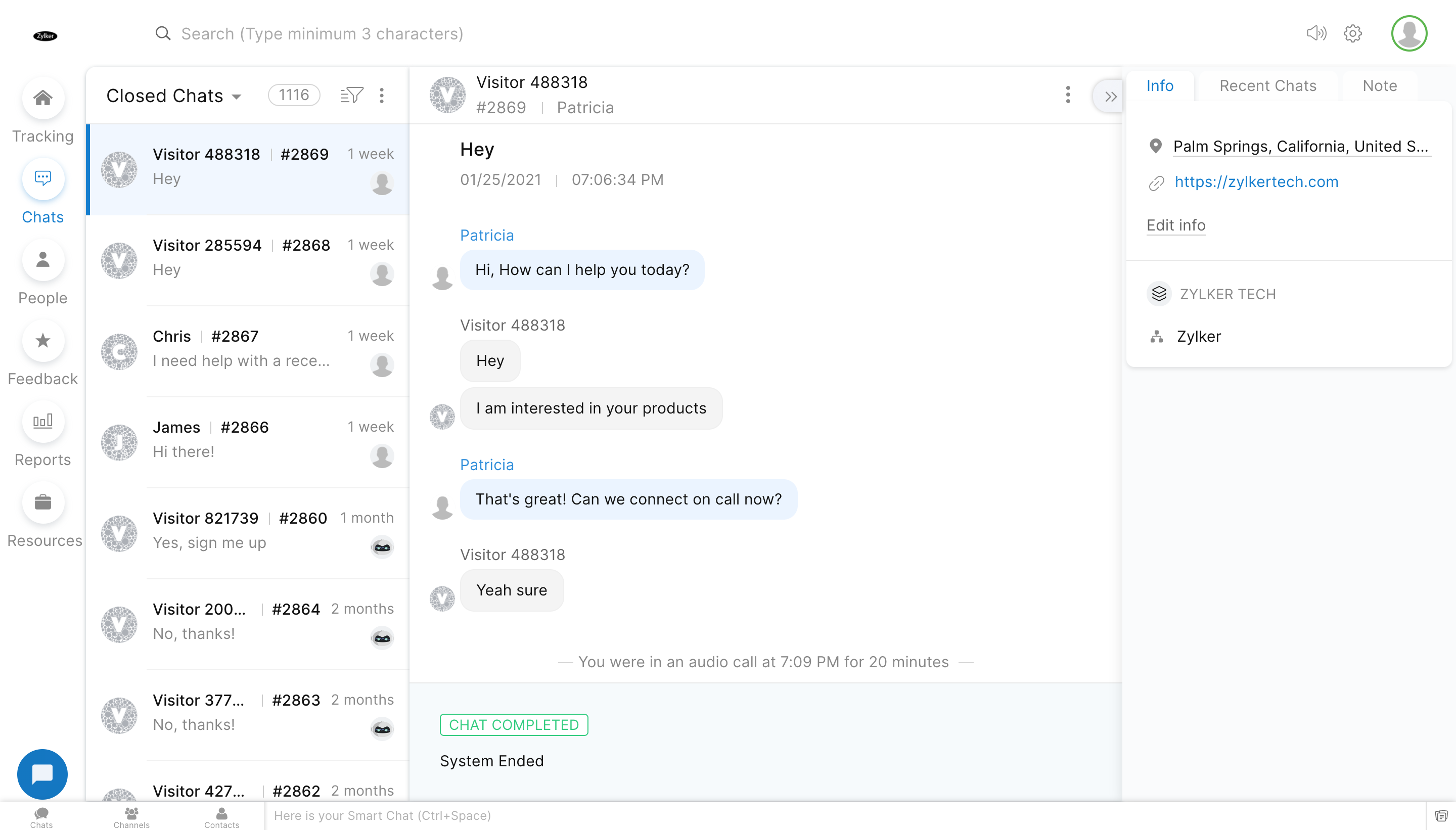 Zoho customer support chat