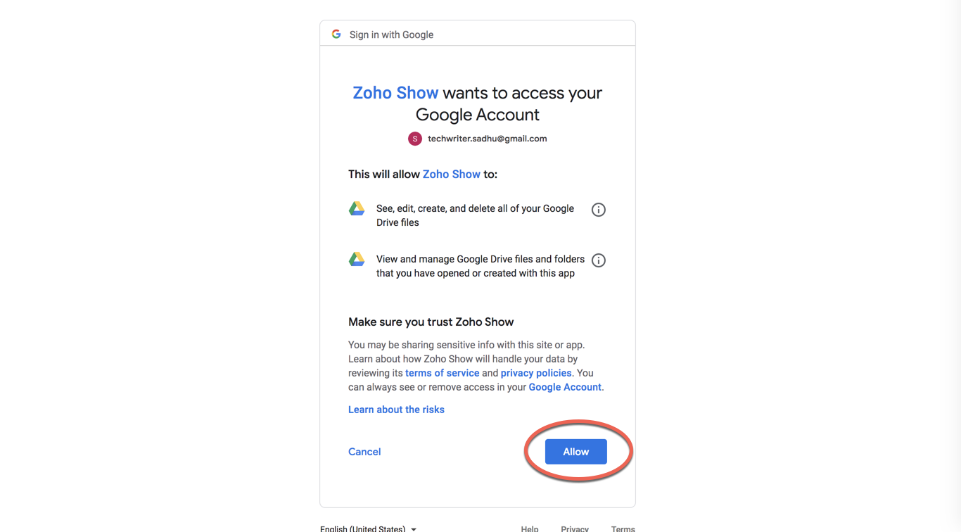 Click Allow to authorize Show app 