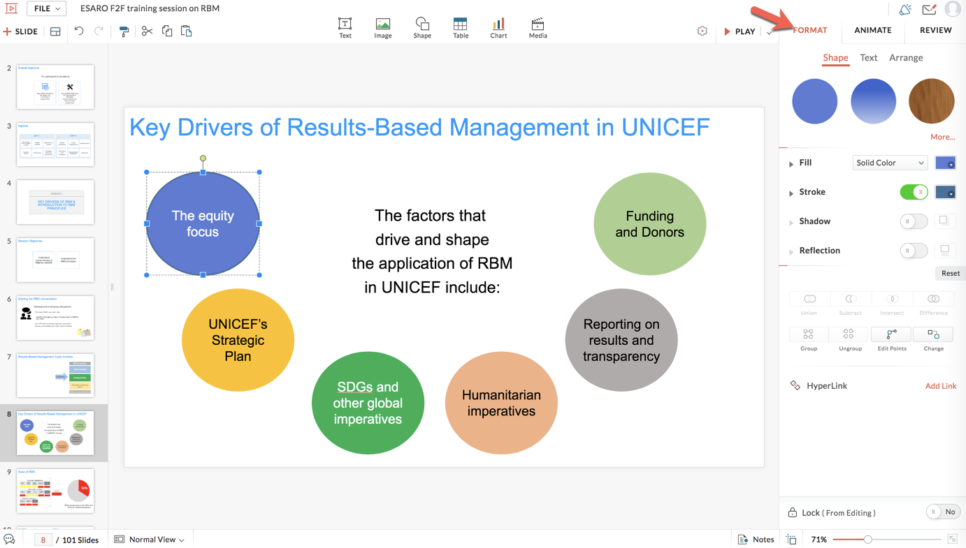 Format objects in slides 