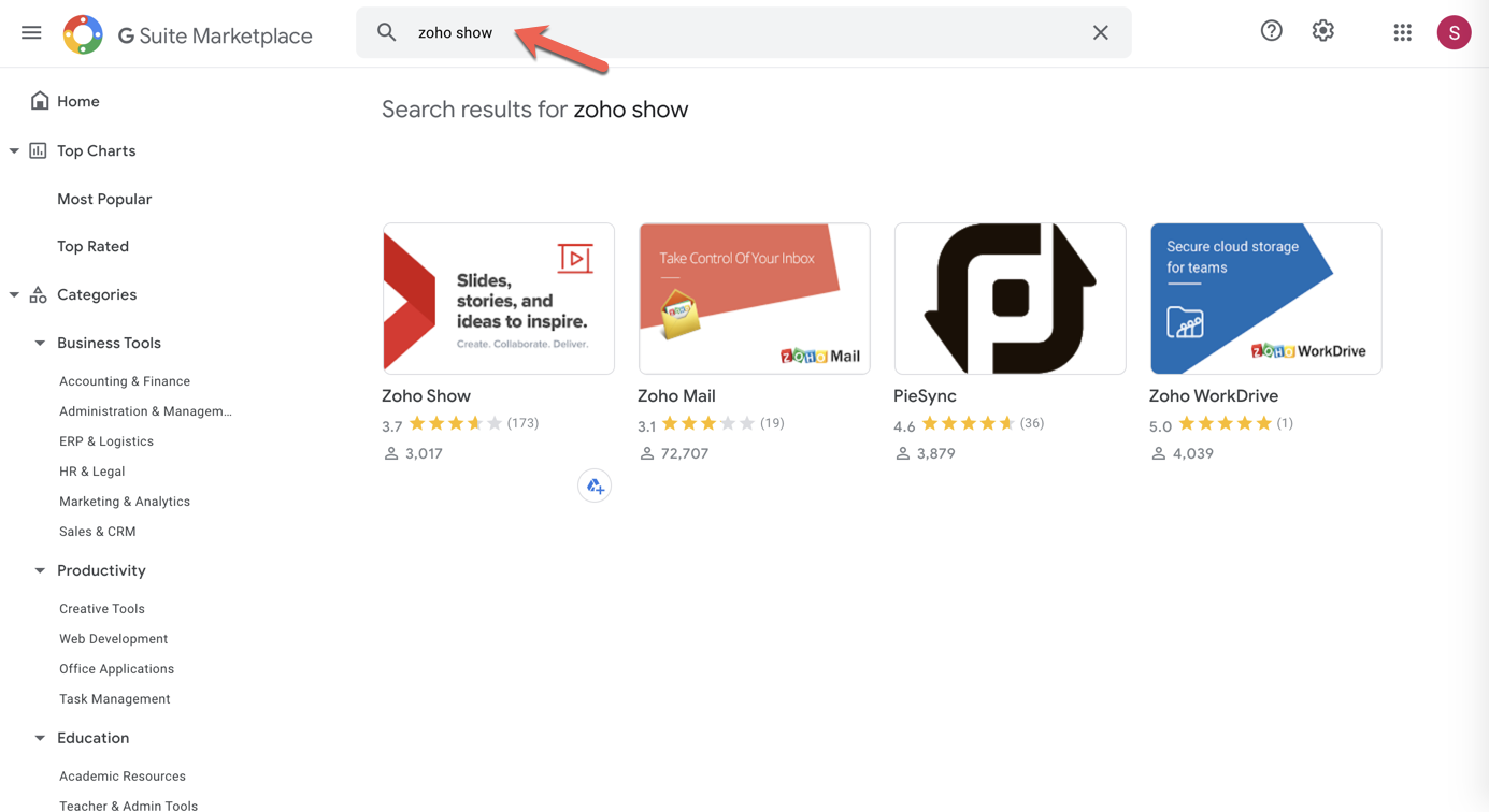 install Show app from G Suite marketplace