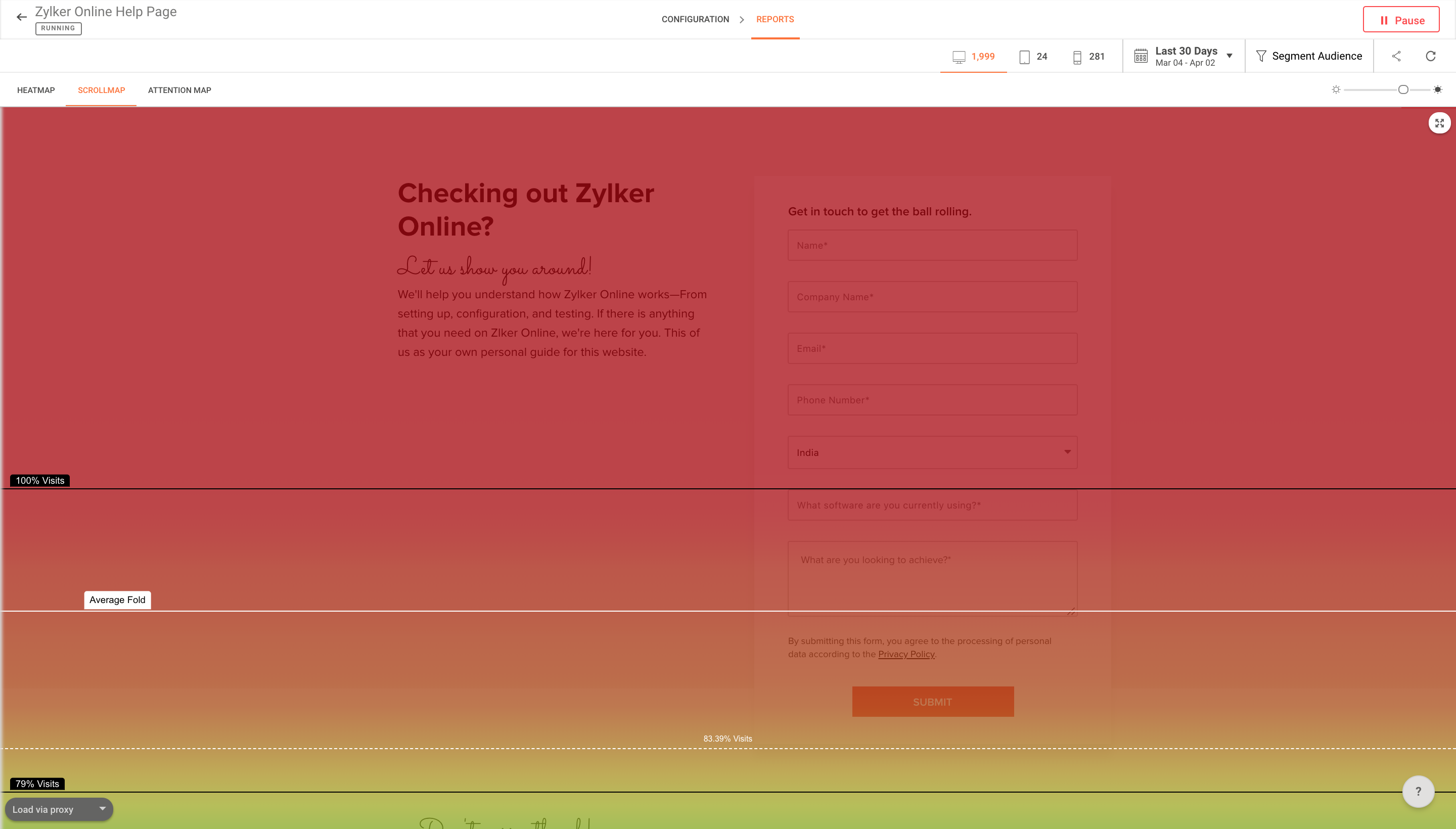 visual representation of scrollmap report in pagesense