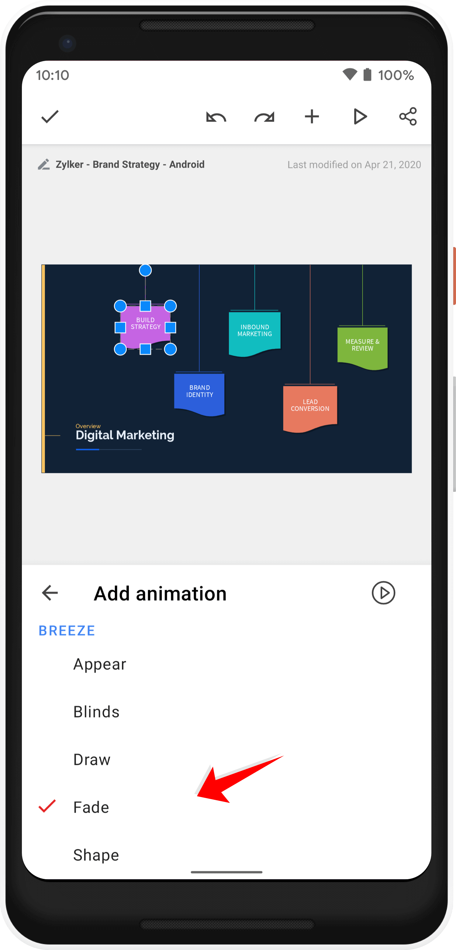 Select an animation effect 