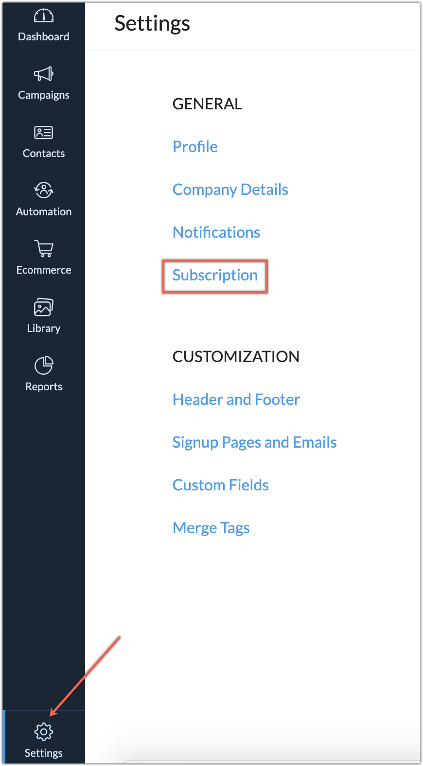 settings subscription