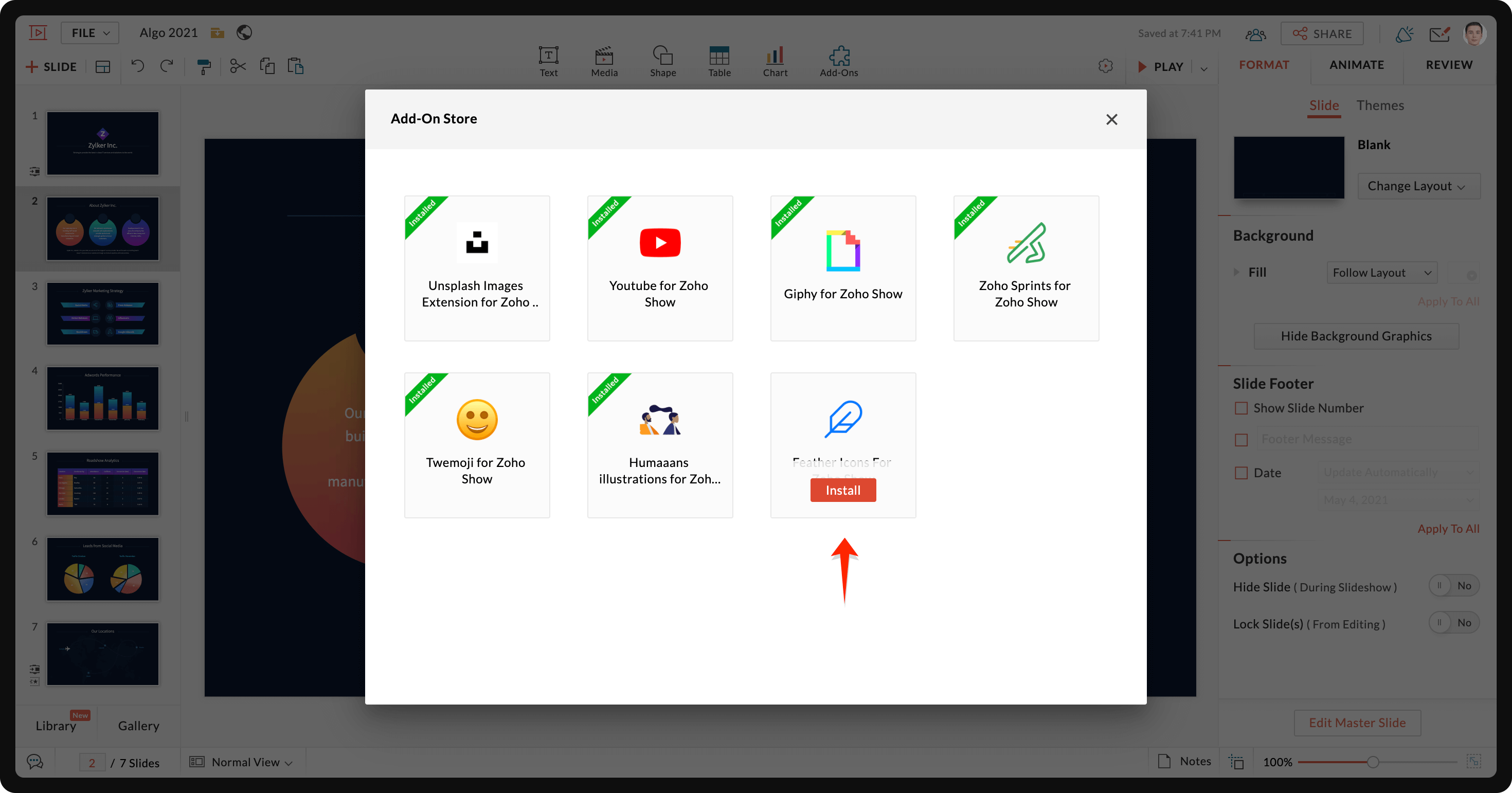 Feather Icons for Zoho Show option