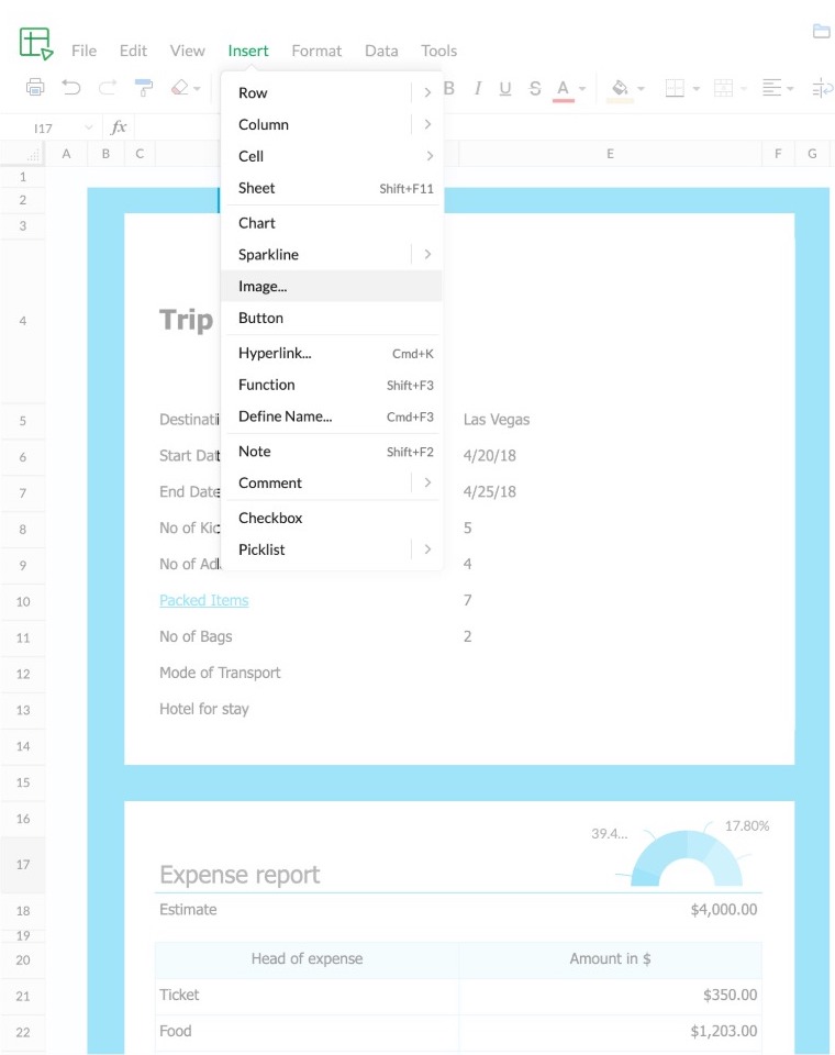 Insert a new image in Zoho Sheet